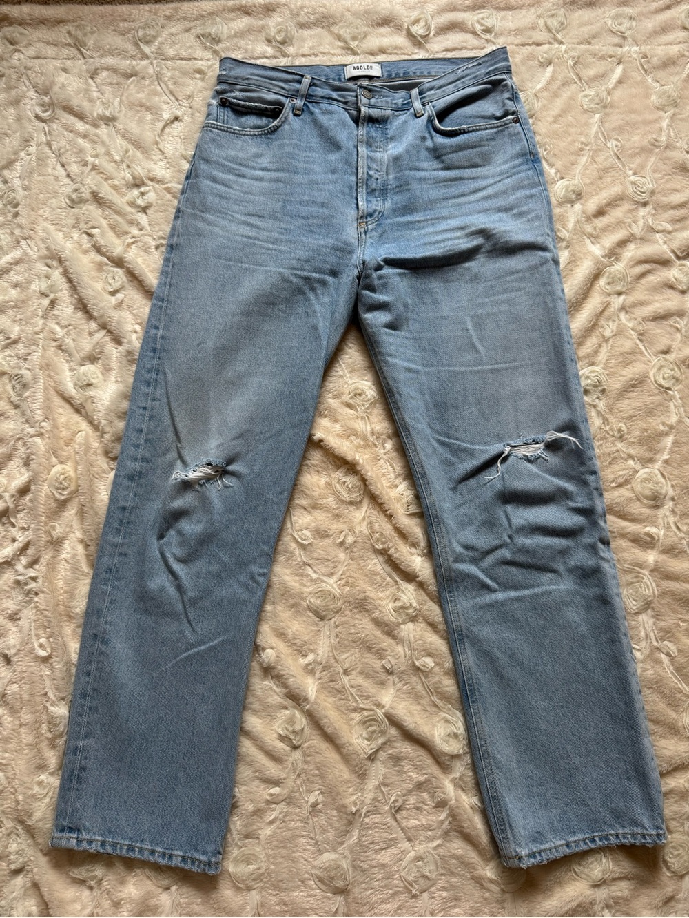 AGOLDE Light Blue Straight-Leg Distressed Jeans
